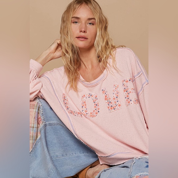 🆕 POL - Long Sleeve LOVE Letter Pullover - Vintage Romantic Trim - Rose - NIB - Picture 8 of 10